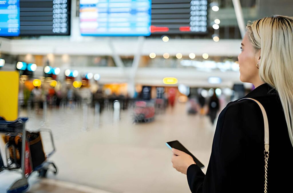 Quelle carte SIM choisir pour voyager au Bénin ? 3 Touriste consultant son téléphone après avoir installé une carte SIM au Bénin à l'arrivée