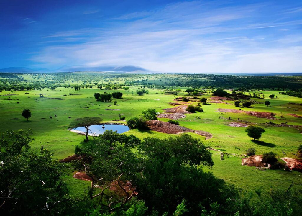 Paysage de savane dans le parc national W au Bénin.